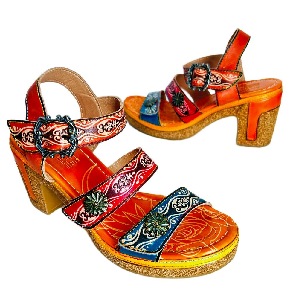 L'Artiste Shoes Euro 39 Colorful Leather Platform Sandals 8 8.5 9 by Spring Step